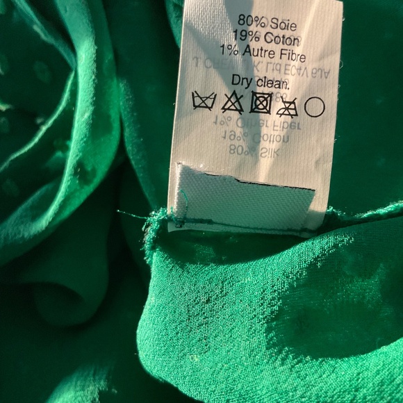 J.Crew Factory Green Sheer Chiffon Swiss DotBlouse Top 3/4 sleeve - Picture 5 of 8